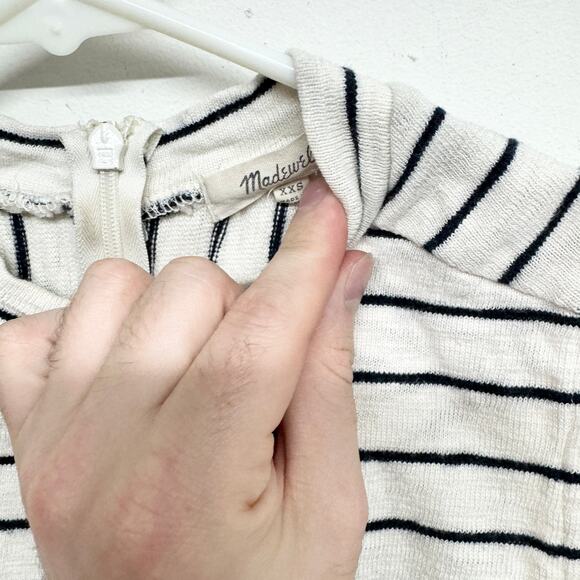 Madewell Size XXS Mockneck Striped Tank Top Shirt Zipper Back Sleeveless Ivory - Picture 2 of 3